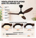 Ventilateur de Plafond Halo - Effet Bois Noir 107cm LED