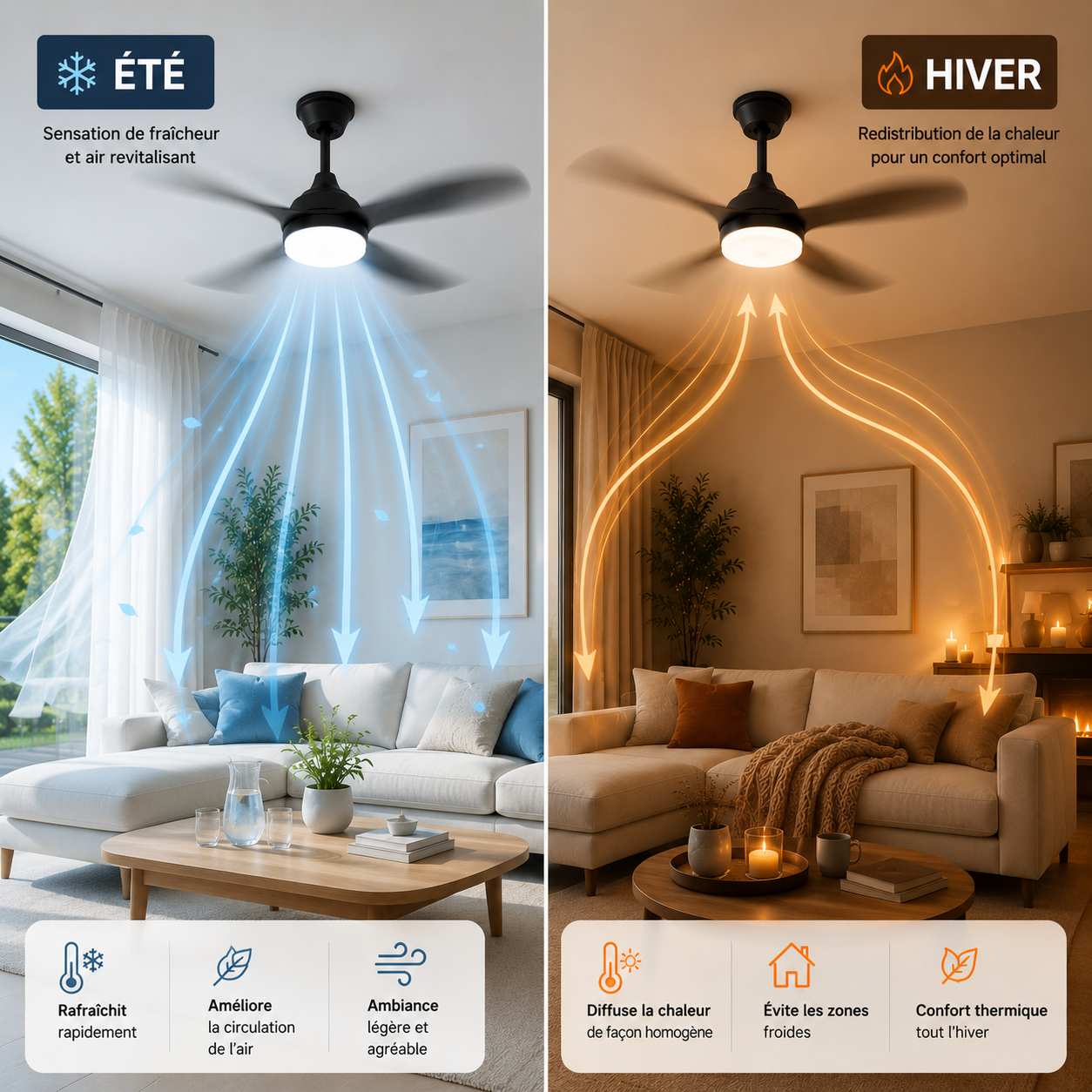 Ventilateur de Plafond Halo - Noir 107cm LED