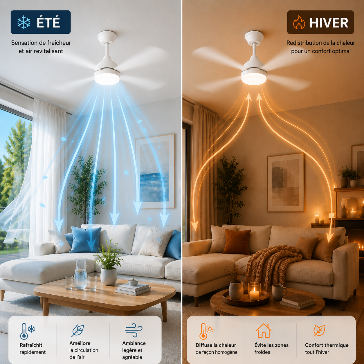 Ventilateur de Plafond Fendelier - Blanc 86cm LED