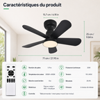 Ventilateur de Plafond Fendelier - Noir 71cm LED