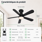 Ventilateur de Plafond Fendelier - Noir 104cm LED