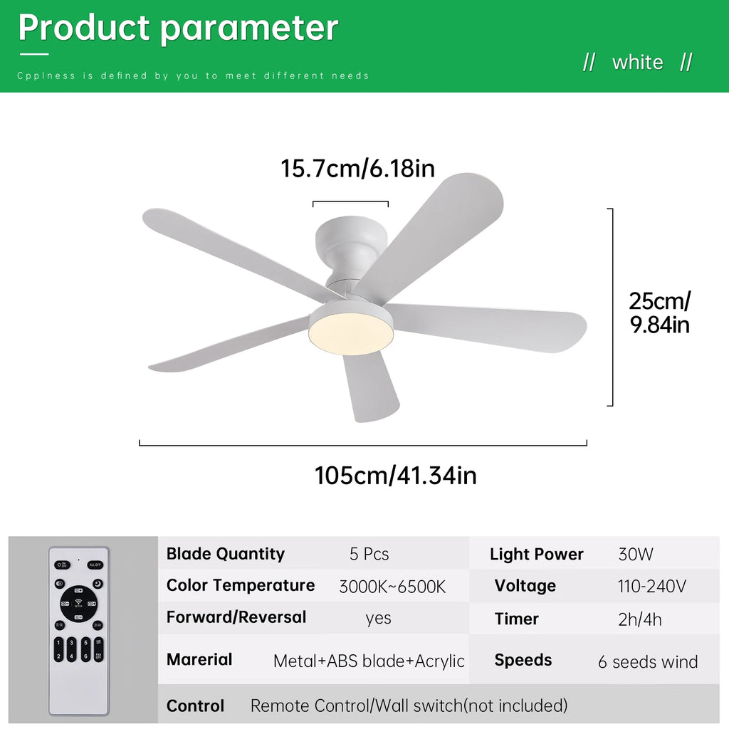 Ventilateur de Plafond Fendelier - Blanc 104cm LED