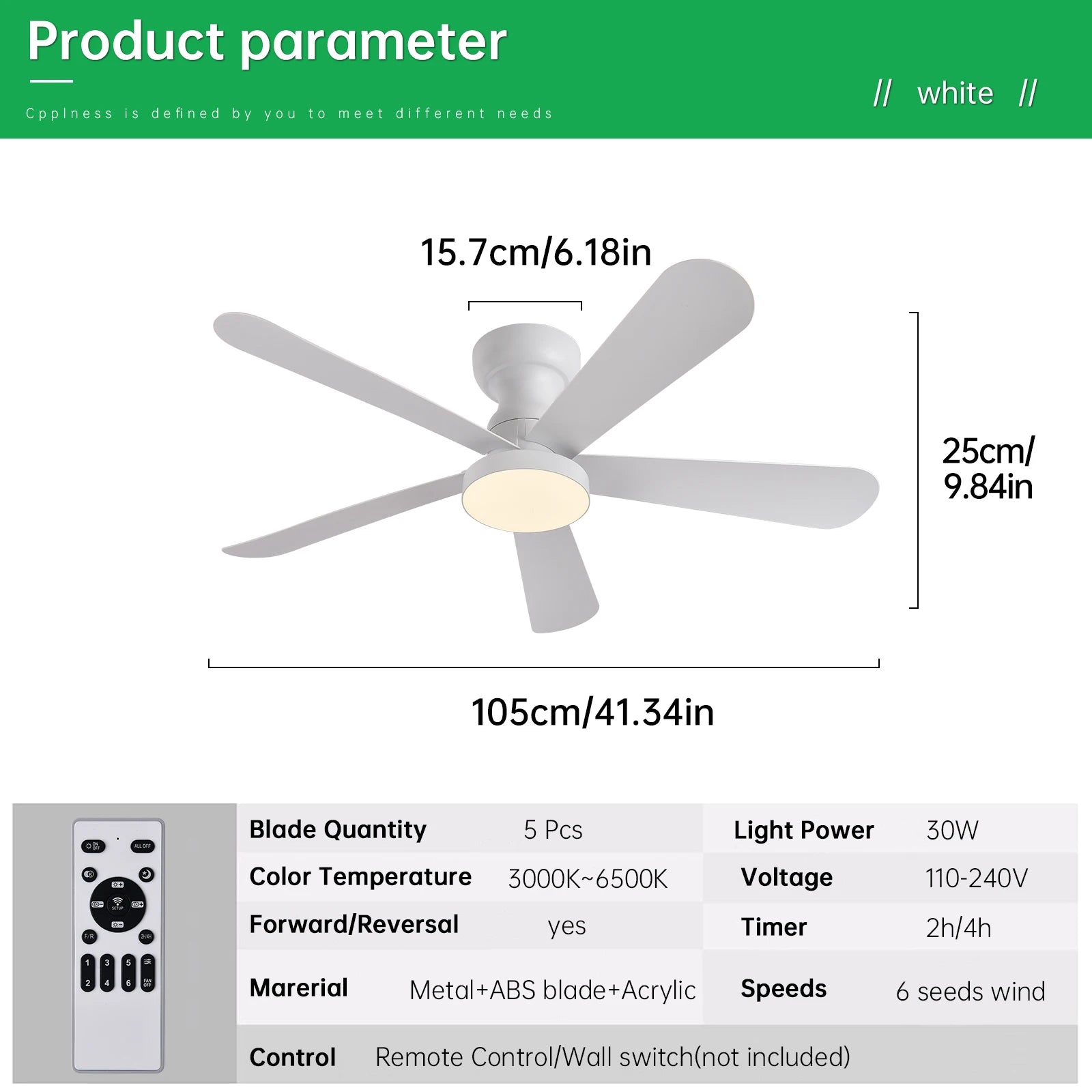 Ventilateur de Plafond Fendelier - Blanc 86cm LED