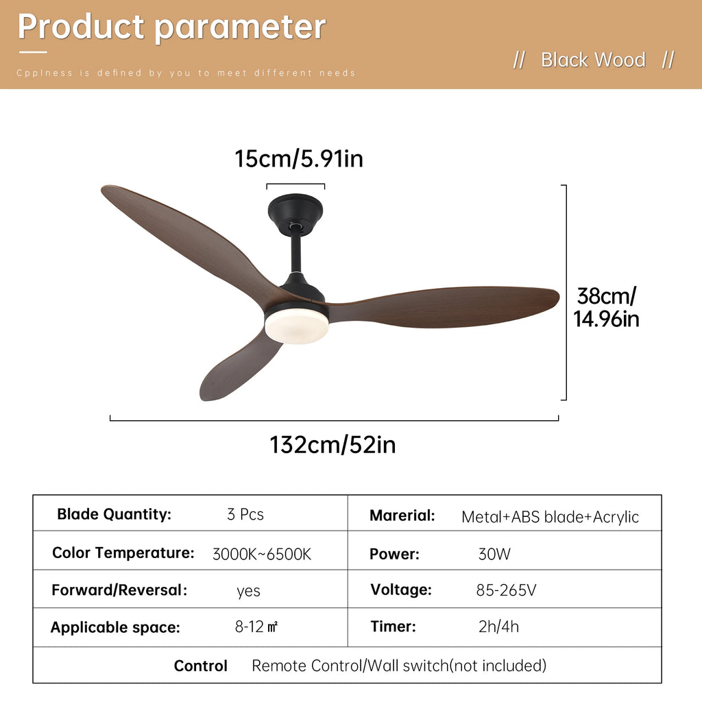 Ventilateur de Plafond Halo - Effet Bois Noir 107cm LED