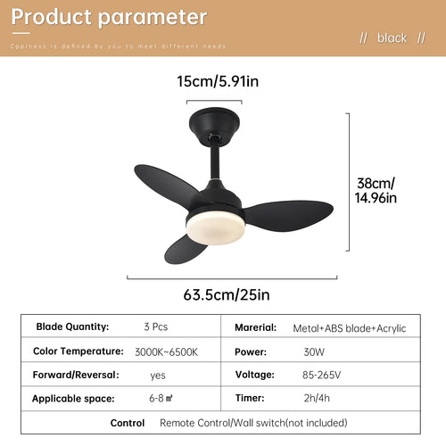 Ventilateur de Plafond Compact - Noir 63cm LED