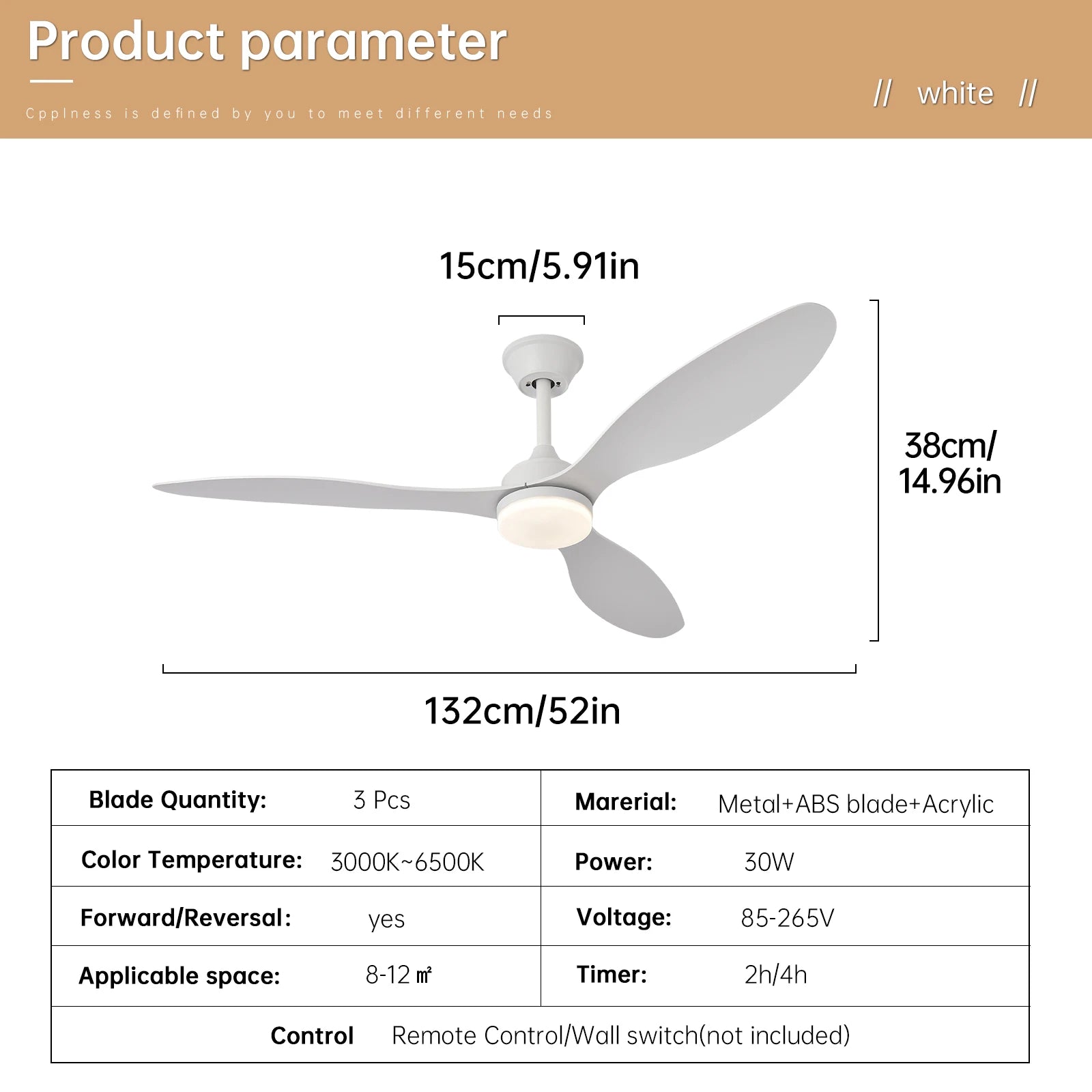 Ventilateur de Plafond Halo - Blanc 107cm LED