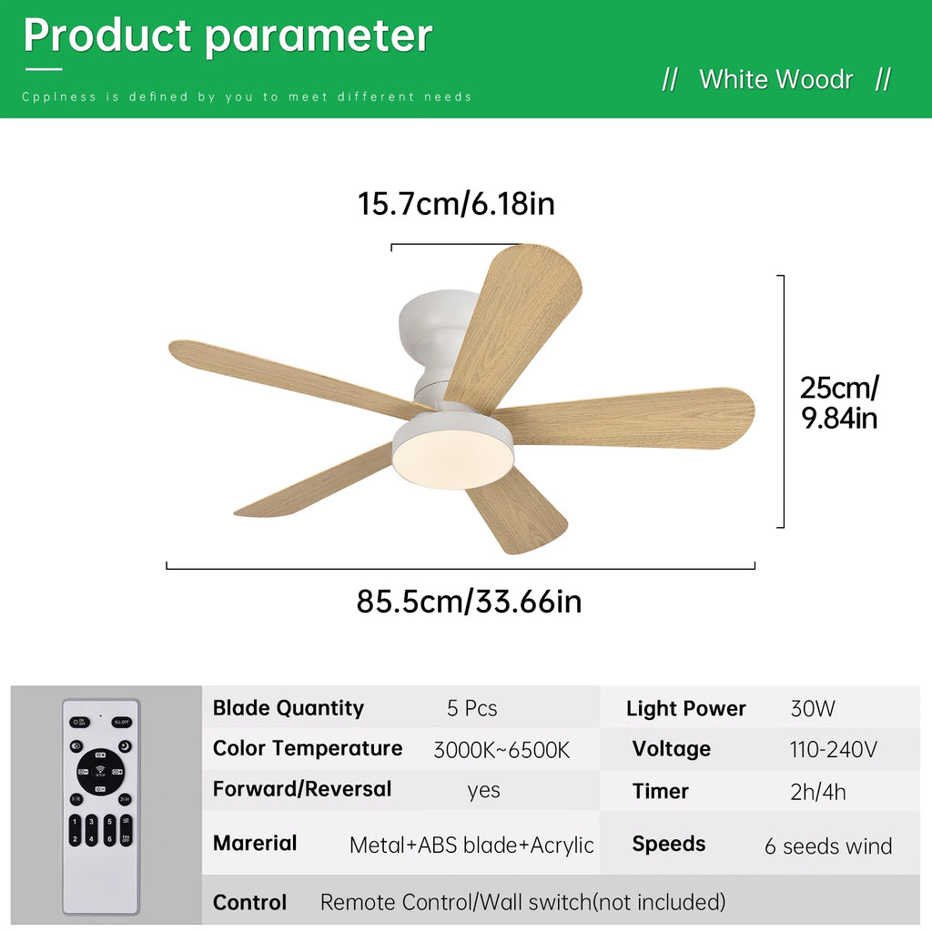 Ventilateur de Plafond Fendelier - Effet Bois Blanc 104cm LED