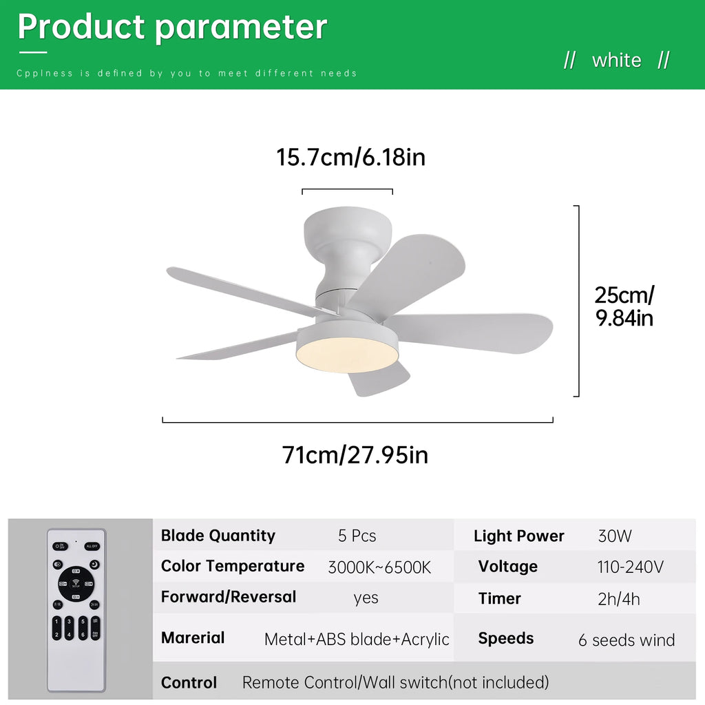 Ventilateur de Plafond Fendelier - Blanc 86cm LED