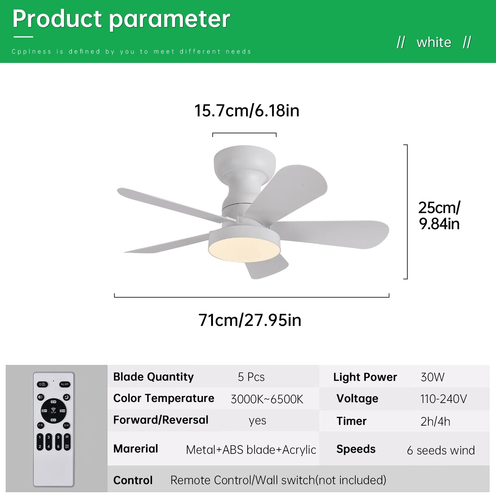 Ventilateur de Plafond Fendelier - Blanc 86cm LED