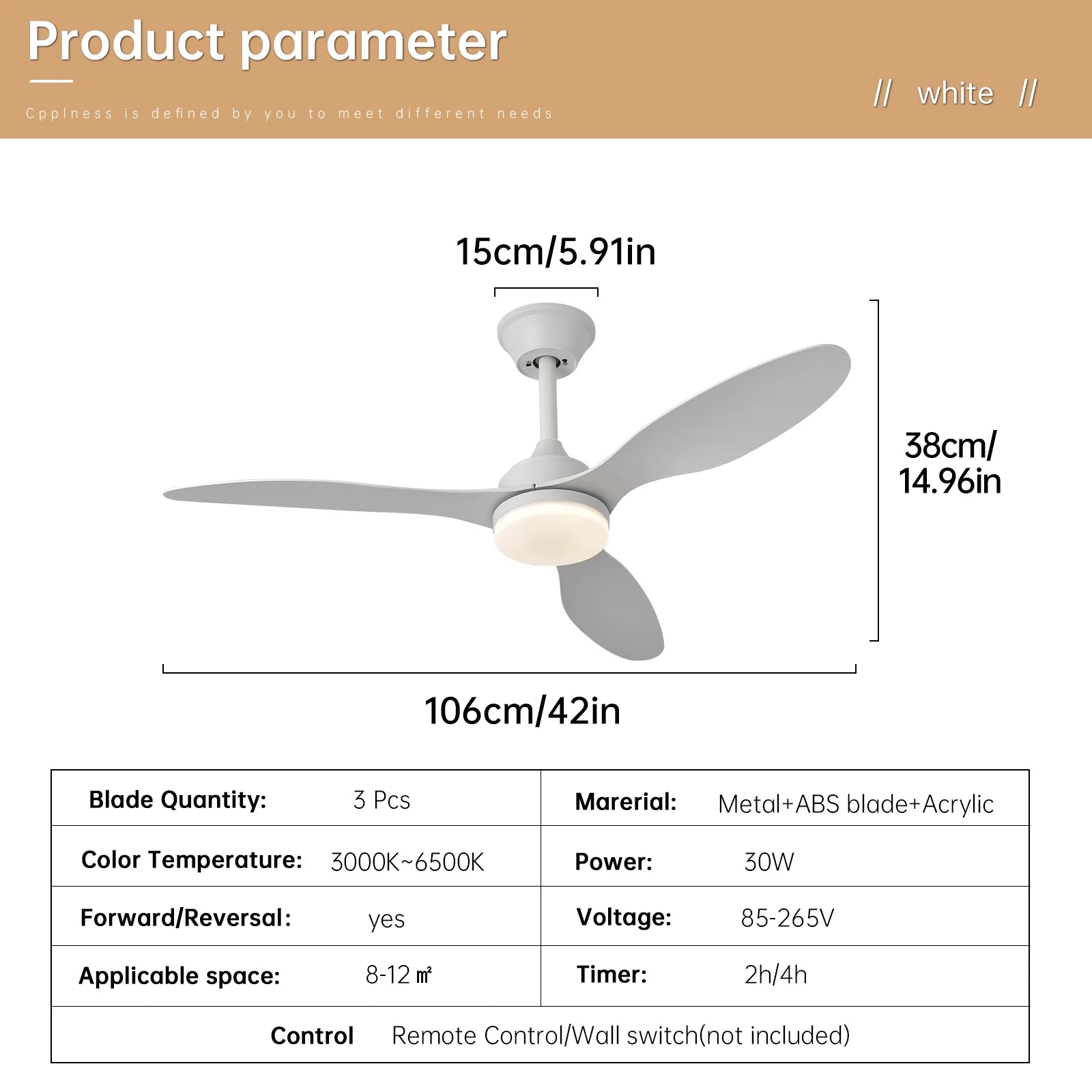 Ventilateur de Plafond Halo - Blanc 107cm LED