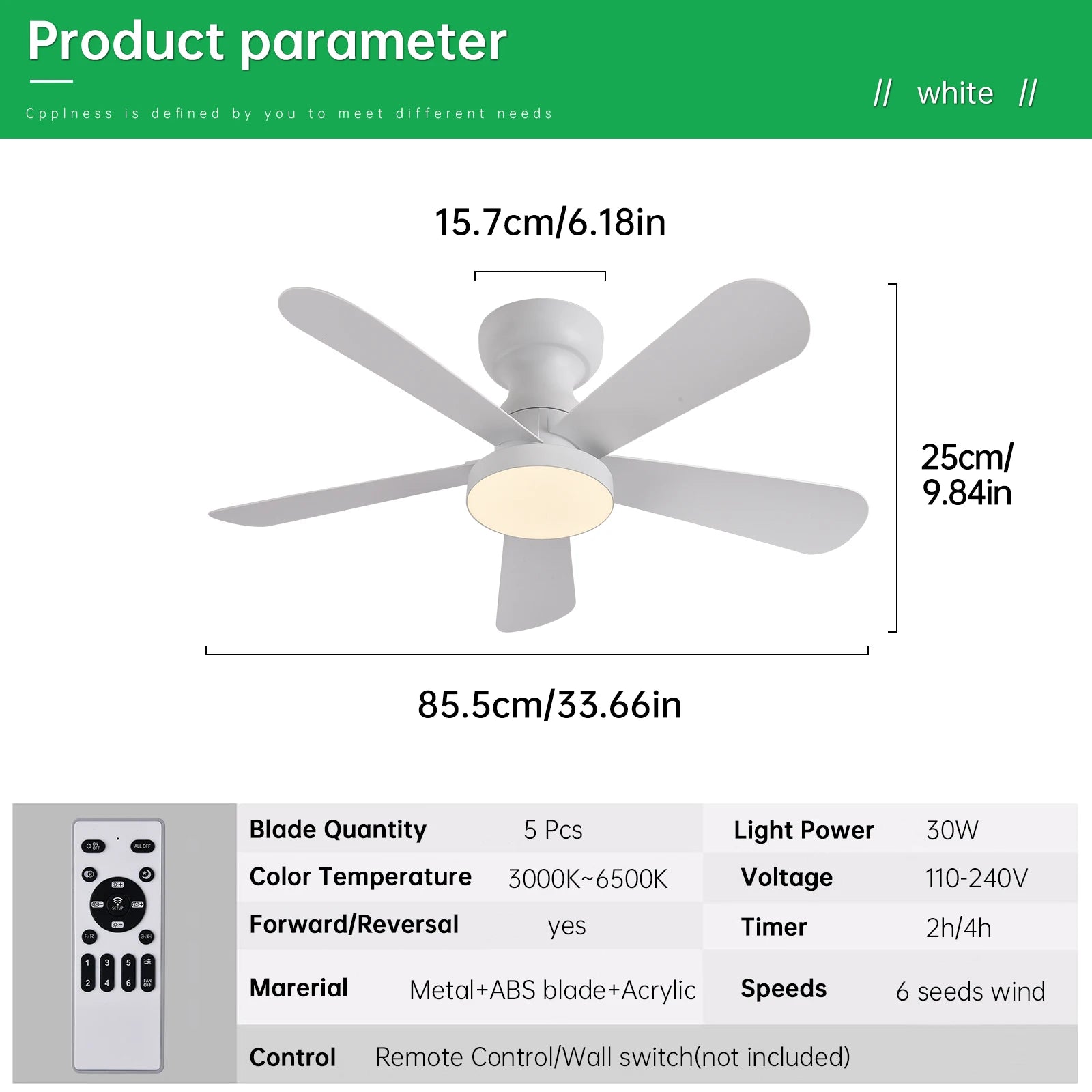 Ventilateur de Plafond Fendelier - Blanc 104cm LED