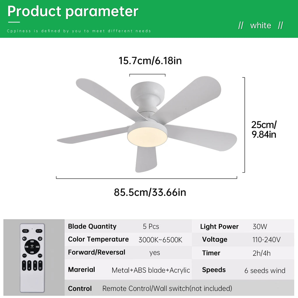 Ventilateur de Plafond Fendelier - Blanc 71cm LED