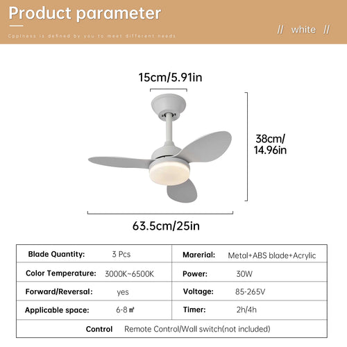 Ventilateur de Plafond Compact - Blanc 63cm LED