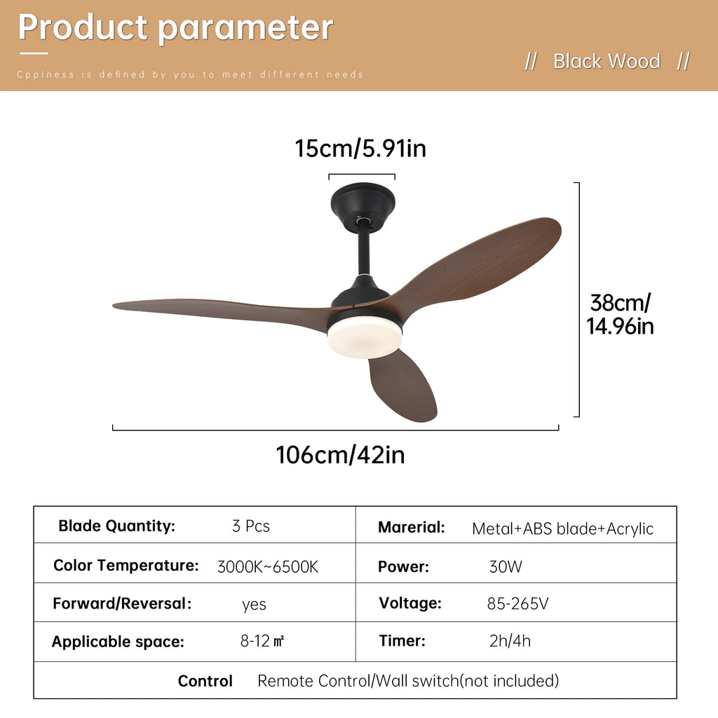 Ventilateur de Plafond Halo - Effet Bois Noir 107cm LED