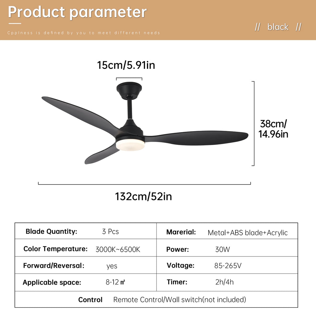 Ventilateur de Plafond Halo - Noir 107cm LED