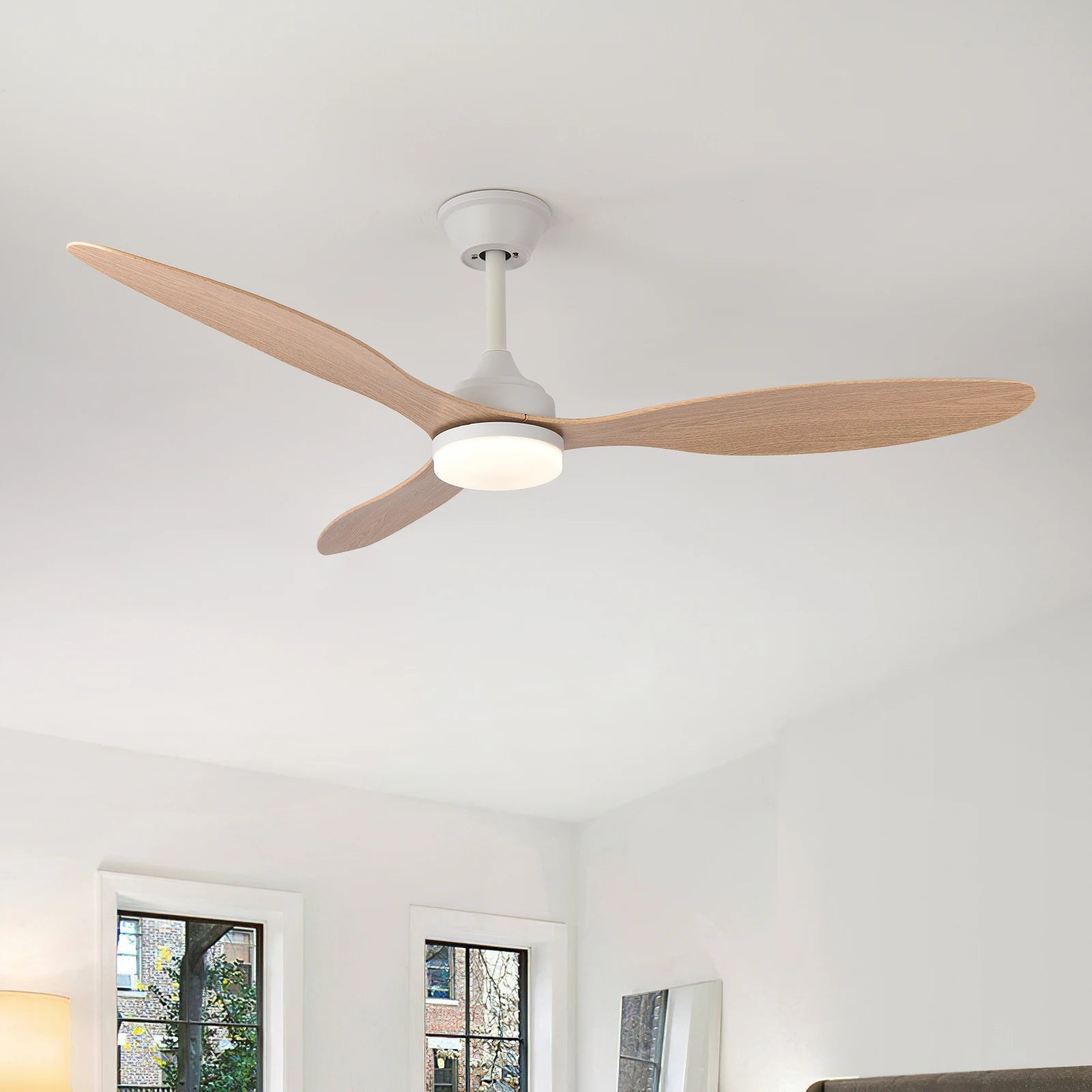 Ventilateur de Plafond Halo - Effet Bois Blanc 107cm LED