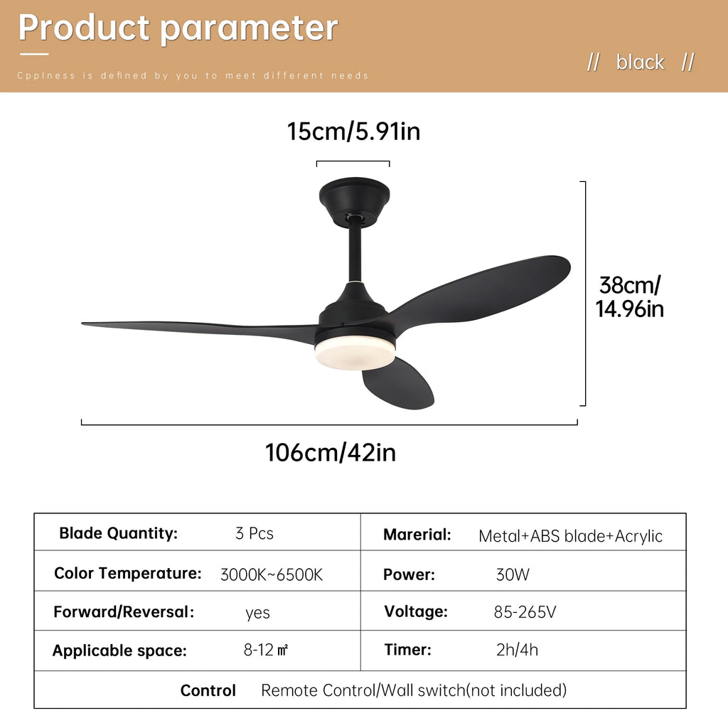 Ventilateur de Plafond Halo - Noir 107cm LED
