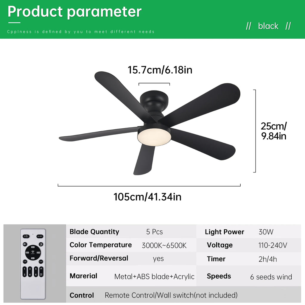 Ventilateur de Plafond Fendelier - Noir 71cm LED