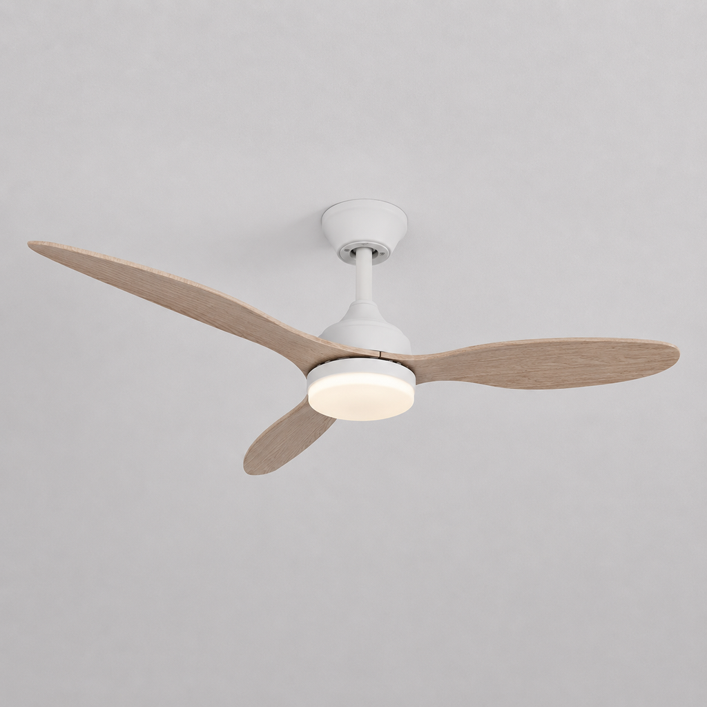 Ventilateur de Plafond Halo - Effet Bois Blanc 107cm LED